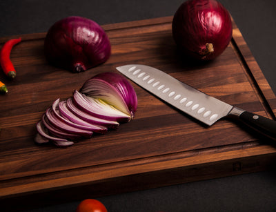 Edge Grain Walnut Cutting Board with Juice Grooves and Handles - Mevell.com
